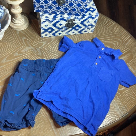 Toddler Boy Blue Polo Golf Shirt & Nautical Anchor Whale Shorts Summer Set - Picture 10 of 10